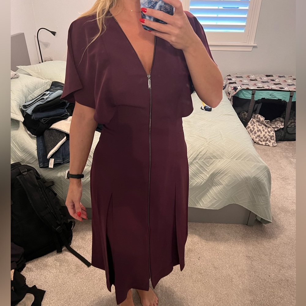 Ted Baker Burgundy Zip-Front Midi Dress